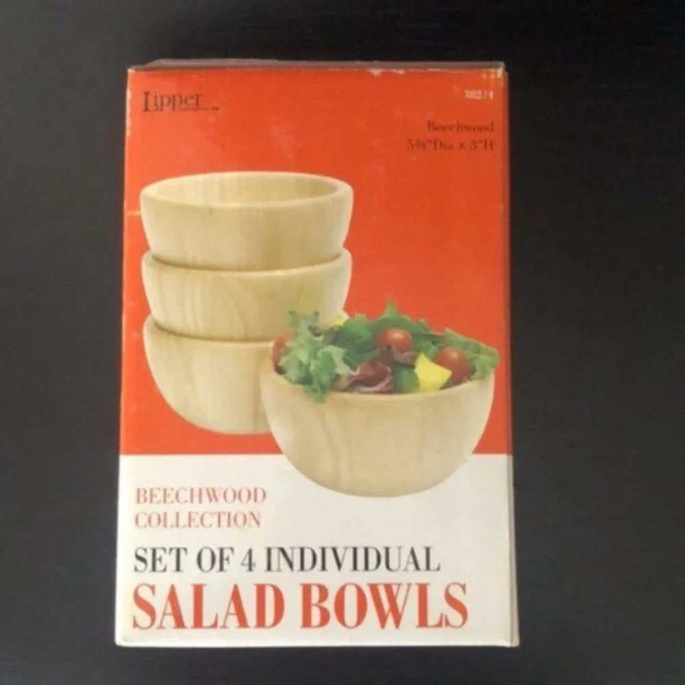 NEW Lipper Wooden Salad Bowls Collection Set of 4 Brown NEW